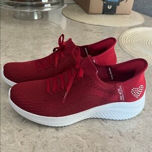 Skechers Women's Red Knit Sneakers